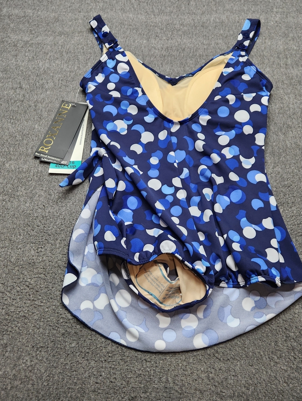 Roxanne Swim Dress One Piece Blue Polka Dot 40D Size 16 Tummy Control - Picture 6 of 9